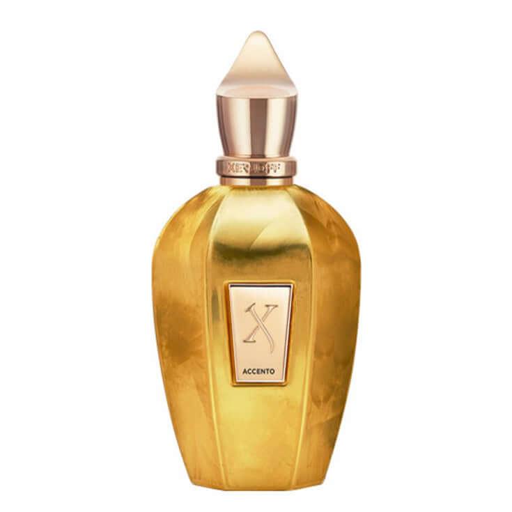Golden bottle of Accento Overdose Xerjoff fragrance for women and men.
