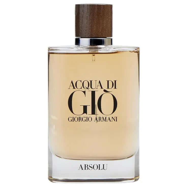 Acqua di Giò Absolu Giorgio Armani men's fragrance bottle with wooden cap.