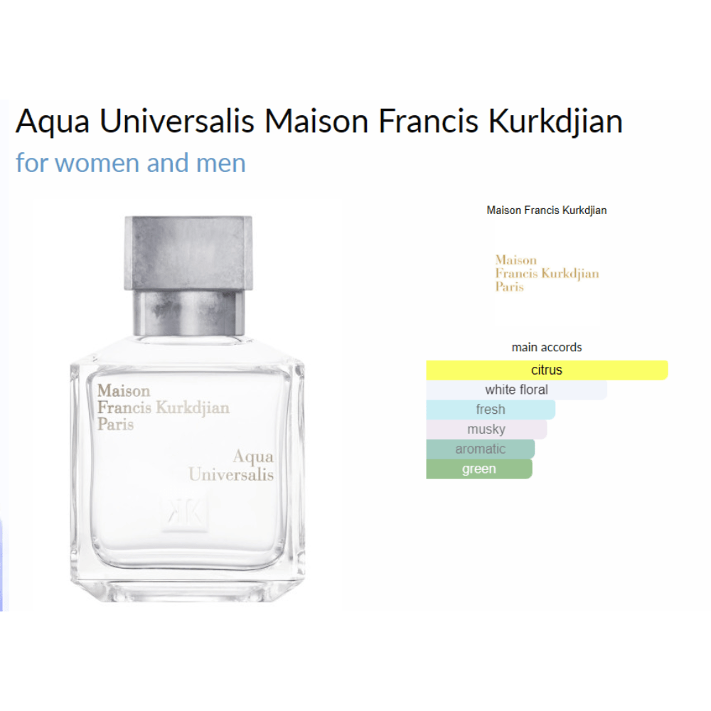 Aqua Universalis Maison Francis Kurkdjian for women and men - Decant Sample
