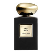 Armani Privé Oud Royal bottle with gold cap, luxury unisex amber woody fragrance.