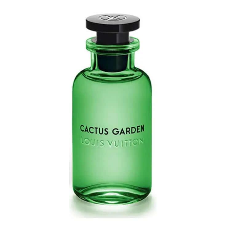 Louis Vuitton Cactus Garden fragrance bottle on white background.