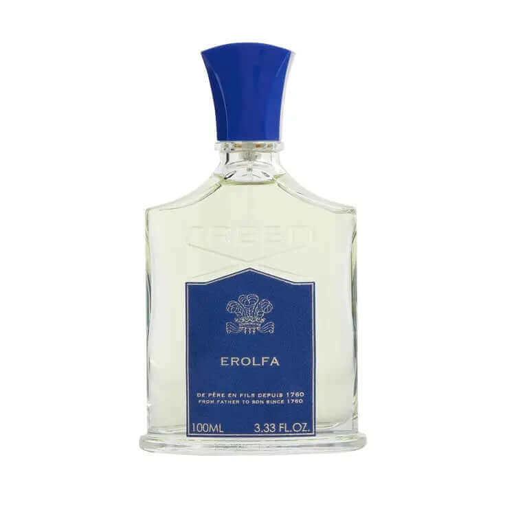 Erolfa Creed fragrance decant for men with blue cap and label on glass bottle.