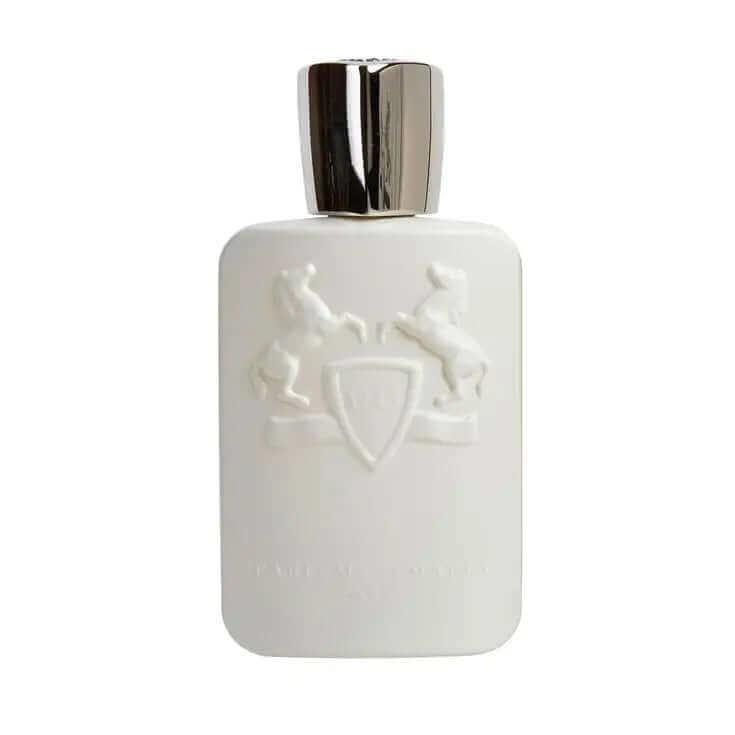 Galloway Parfums de Marly fragrance sample for men and women, white bottle with embossed design.