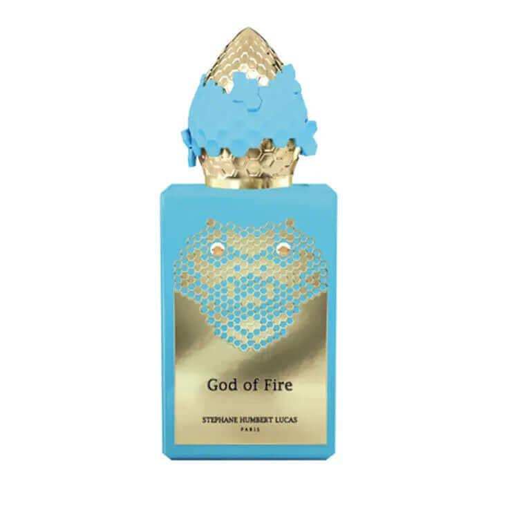 God of Fire Stéphane Humbert Lucas 777 fragrance bottle against white background.