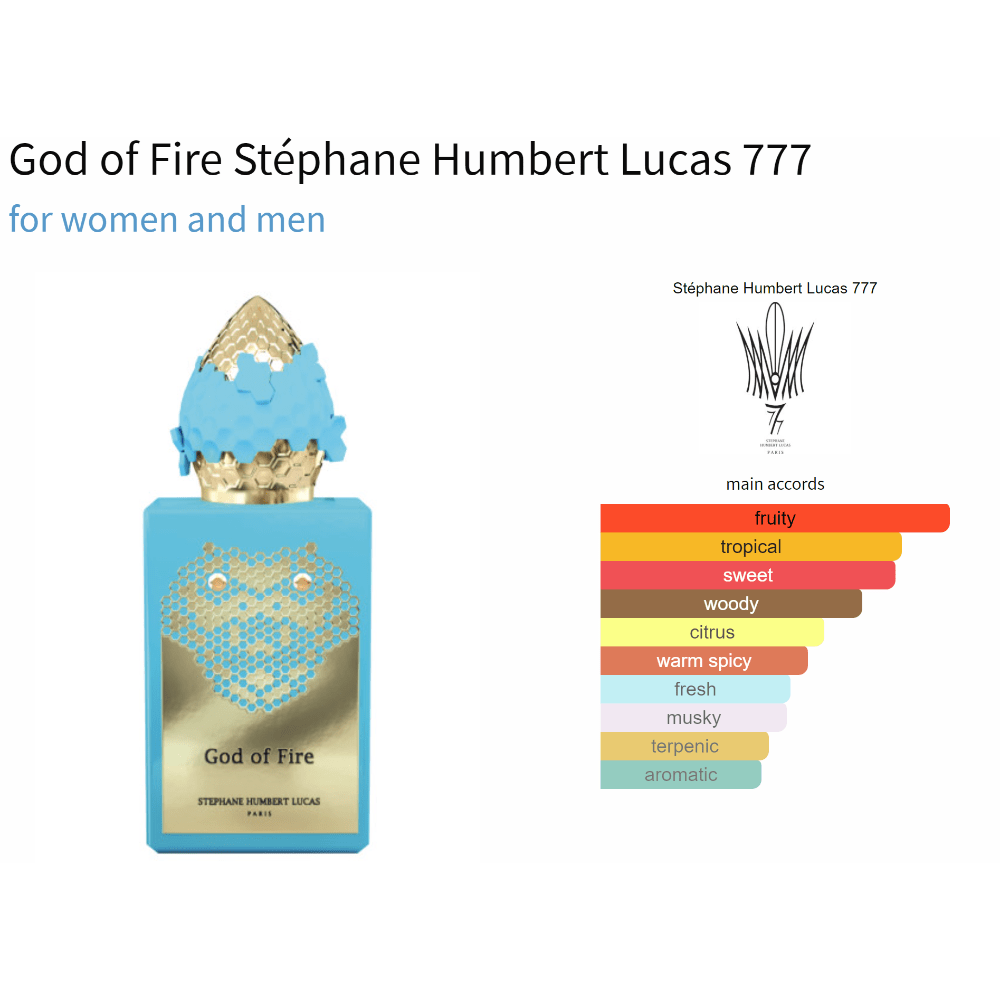 God of Fire Stéphane Humbert Lucas 777 amber woody unisex fragrance decant sample.