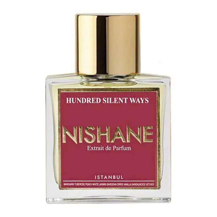 Hundred Silent Ways by Nishane unisex fragrance bottle with gold cap, highlighting floral, fruity, and woody scents.