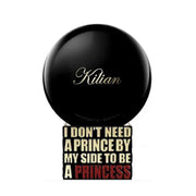 By Kilian "I Don't Need A Prince By My Side To Be A Princess" fragrance bottle, black spherical design, amber vanilla scent for men and women.