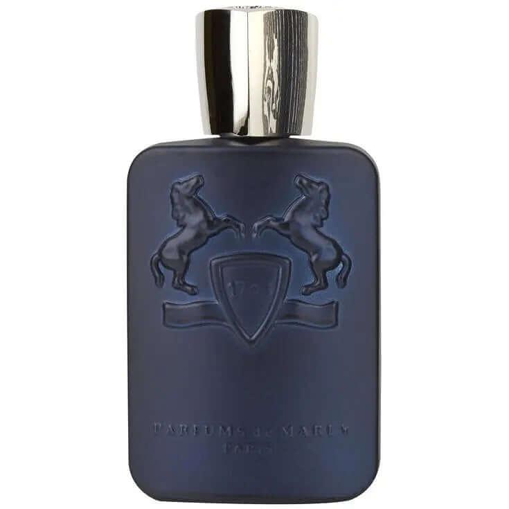 Layton Parfums de Marly fragrance bottle, dark design, unisex scent.