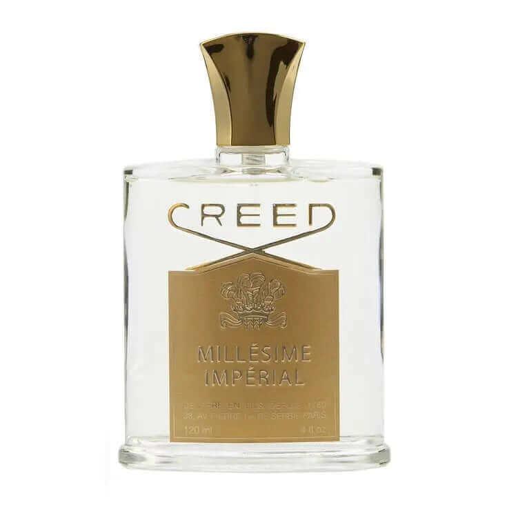 Millésime Impérial Creed decant fragrance bottle with gold accents.