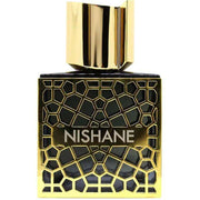 Nefs Nishane perfume bottle with geometric gold design.