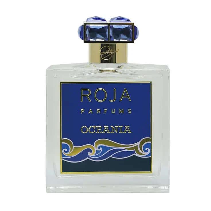 Oceania Roja Dove fragrance bottle with blue and gold label.