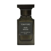 Tom Ford Oud Wood fragrance bottle against white background.
