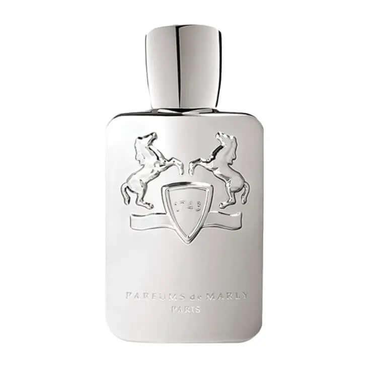 Pegasus Parfums de Marly men's fragrance decant sample bottle, featuring an elegant silver design with embossed horse emblem.