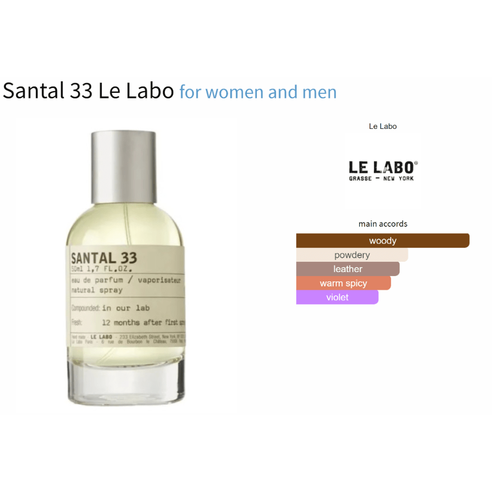 Santal 33 Le Labo unisex fragrance decant with woody and spicy notes.