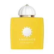 Sunshine Woman Amouage fragrance decant bottle, yellow with white cap and logo.