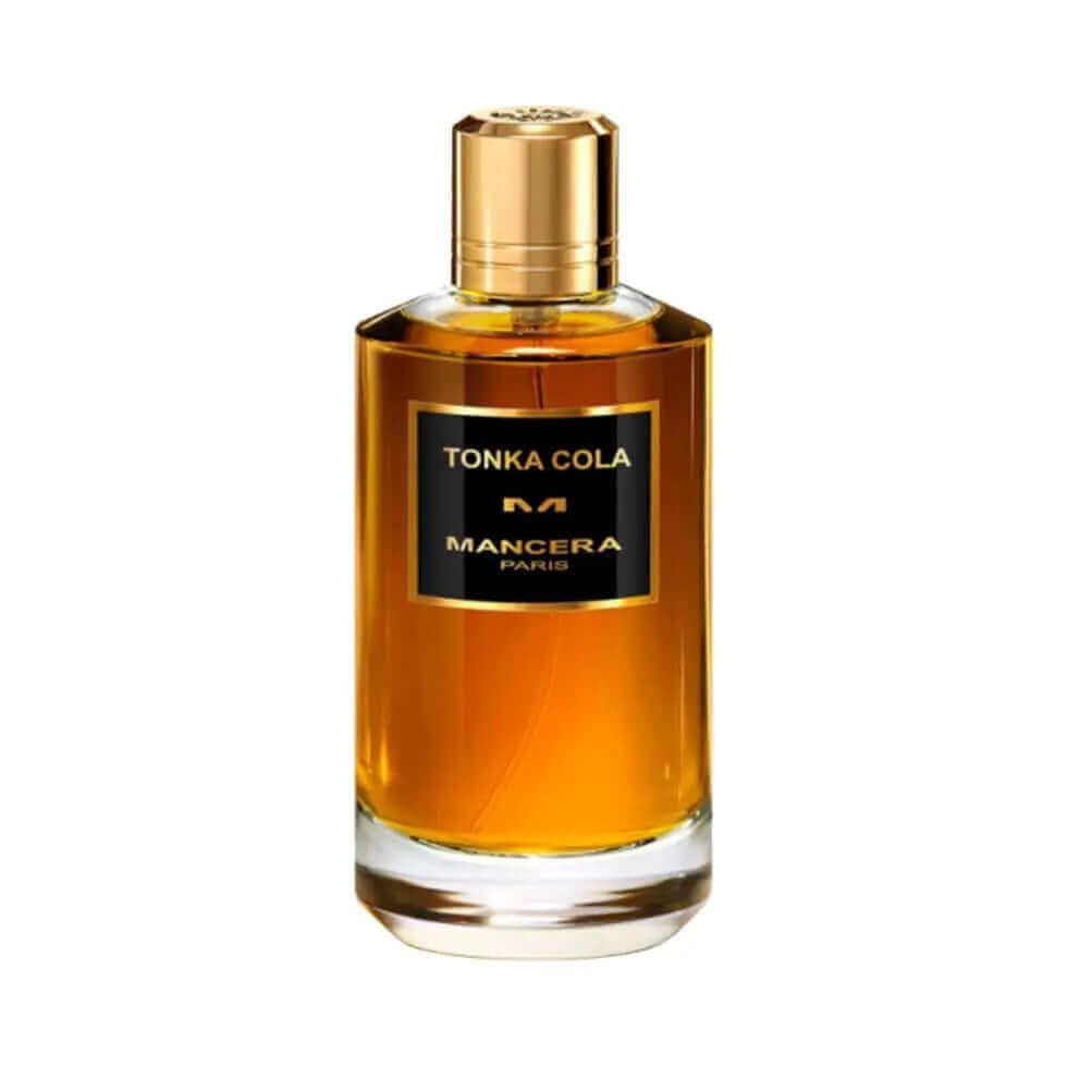 Tonka Cola Mancera fragrance bottle with amber liquid for women and men.