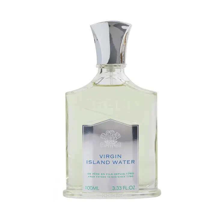 Virgin Island Water Creed unisex fragrance sample bottle, featuring citrus and tropical ingredients.