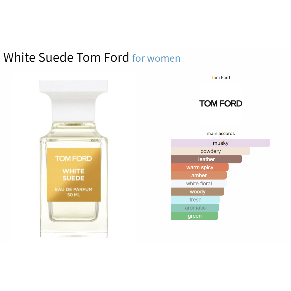 White Suede Tom Ford fragrance sample for women with floral woody musk notes.